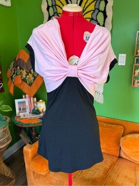 Black Tunic Top with Pink Knotted Overlay